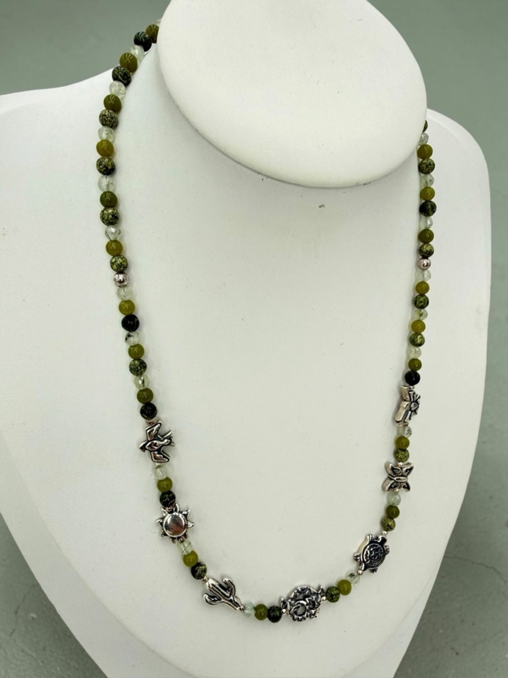 Carolyn Pollack American West Green Garnet Serpentine Gecko Charm Necklace 17+2” - Picture 4 of 17